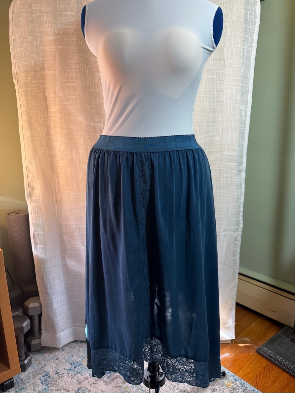 WRAP London Blue Tencel Linen Lace Trim Midi Skirt Size US 12
